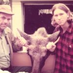 My father and I with the head of our prized moose in Uncle Del’s driveway after our trip.